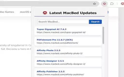 MacBed Update Notifier  from Chrome web store to be run with OffiDocs Chromium online