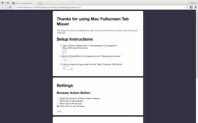 Mac Fullscreen Tab Mover  from Chrome web store to be run with OffiDocs Chromium online