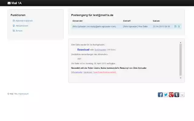 Mail 1A Wegwerf Mail from Chrome web store to be run with OffiDocs Chromium online Mail 1A Wegwerf Mail from Chrome web store to be run with OffiDocs Chromium online