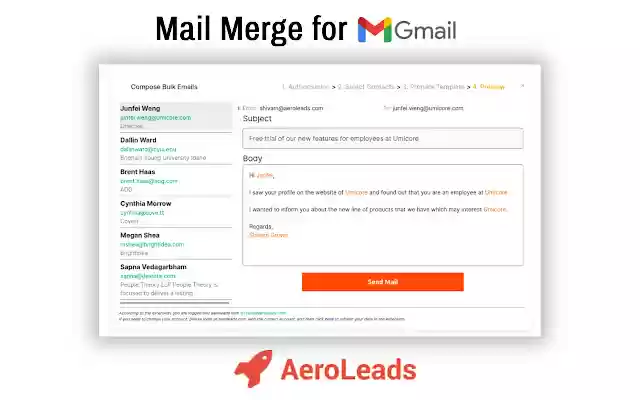 Mail Merge for Gmail Aeroleads  from Chrome web store to be run with OffiDocs Chromium online