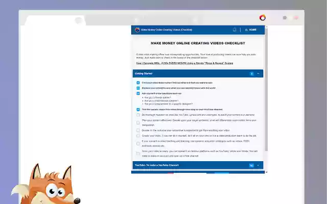 Make Money Online Creating Videos (Checklist) from Chrome web store to be run with OffiDocs Chromium online Make Money Online Creating Videos (Checklist) from Chrome web store to be run with OffiDocs Chromium online