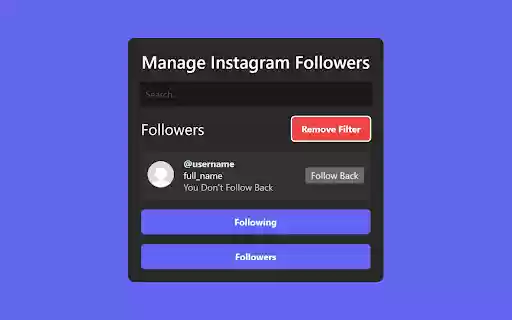 Manage Instagram Followers from Chrome web store to be run with OffiDocs Chromium online Manage Instagram Followers from Chrome web store to be run with OffiDocs Chromium online