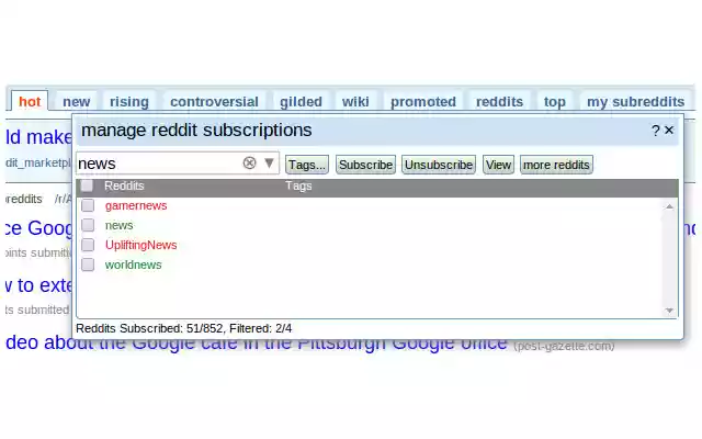Manage Reddit Subscriptions  from Chrome web store to be run with OffiDocs Chromium online