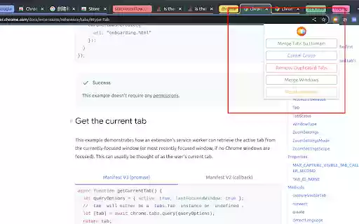 Manage Tabs Group  from Chrome web store to be run with OffiDocs Chromium online