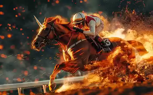 man riding a unicorn galloping in the stadium  from Chrome web store to be run with OffiDocs Chromium online