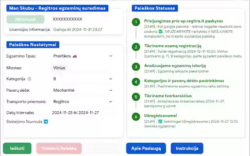 MAN SKUBU Egzamino vietų paieška  from Chrome web store to be run with OffiDocs Chromium online