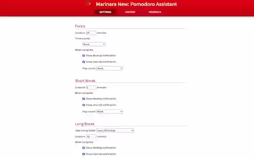 Marinara New: Pomodoro® Assistant  from Chrome web store to be run with OffiDocs Chromium online