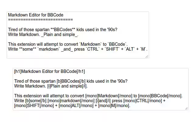 Markdown Editor for BBCode  from Chrome web store to be run with OffiDocs Chromium online