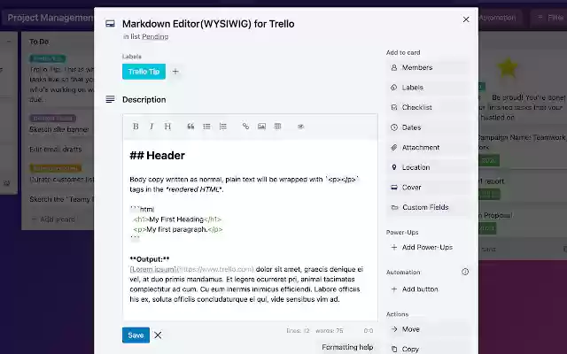 Markdown Editor(WYSIWYG) for Trello from Chrome web store to be run with OffiDocs Chromium online Markdown Editor(WYSIWYG) for Trello from Chrome web store to be run with OffiDocs Chromium online