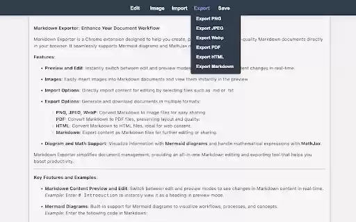 Markdown Exporter  from Chrome web store to be run with OffiDocs Chromium online