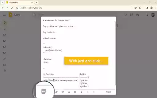 Markdown for Google Keep™ from Chrome web store to be run with OffiDocs Chromium online Markdown for Google Keep™ from Chrome web store to be run with OffiDocs Chromium online