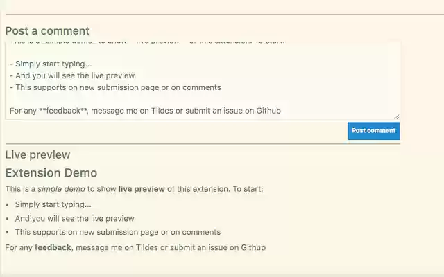 Markdown Preview for Tildes  from Chrome web store to be run with OffiDocs Chromium online