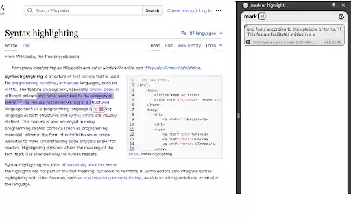 mark or highlight  from Chrome web store to be run with OffiDocs Chromium online