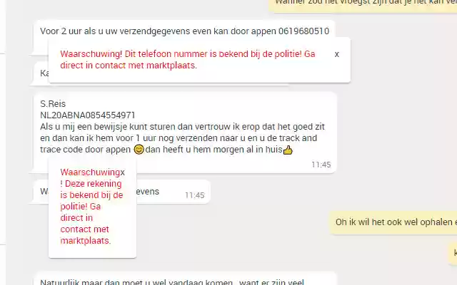 Marktplaats Anti Scam  from Chrome web store to be run with OffiDocs Chromium online