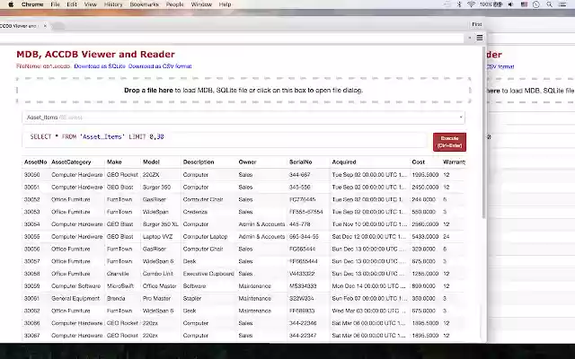 OffiDocs Chromium online で実行される Chrome ウェブストアの MDB、ACCDB Viewer および Reader