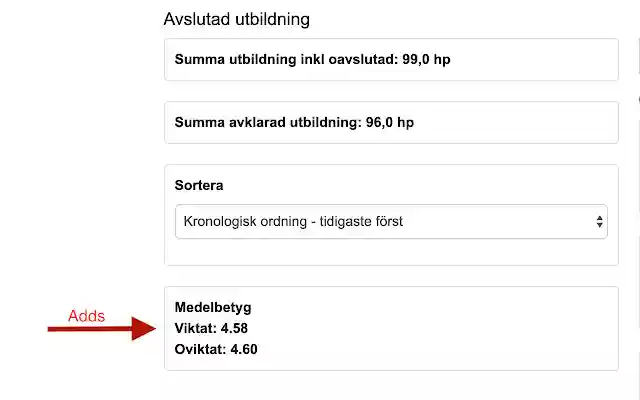 Medelbetyg till Ladok  from Chrome web store to be run with OffiDocs Chromium online