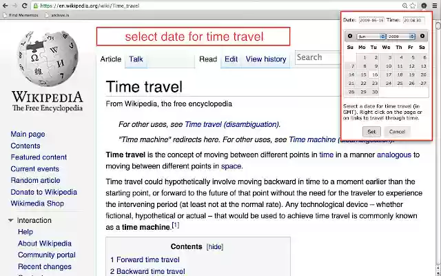 Memento Time Travel  from Chrome web store to be run with OffiDocs Chromium online