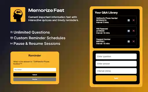 Memorize Fast  from Chrome web store to be run with OffiDocs Chromium online