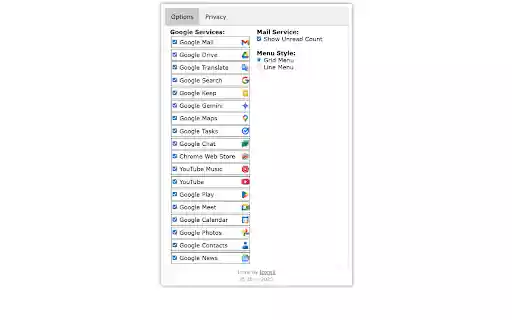 Menu for Google™ Services  from Chrome web store to be run with OffiDocs Chromium online