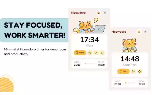 Meowdoro Tracker Pomodoro Work Timer  Productivity Tool  from Chrome web store to be run with OffiDocs Chromium online