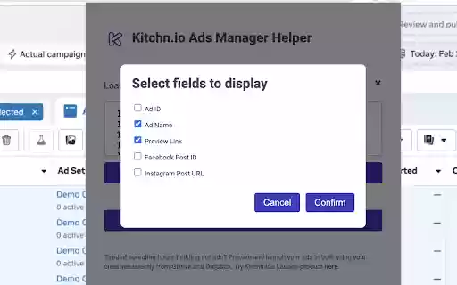 Meta Ads Manager Helper by Kitchn.io  from Chrome web store to be run with OffiDocs Chromium online