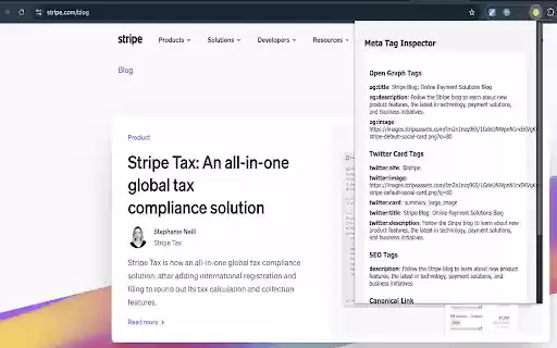 Meta Tag Inspector  from Chrome web store to be run with OffiDocs Chromium online
