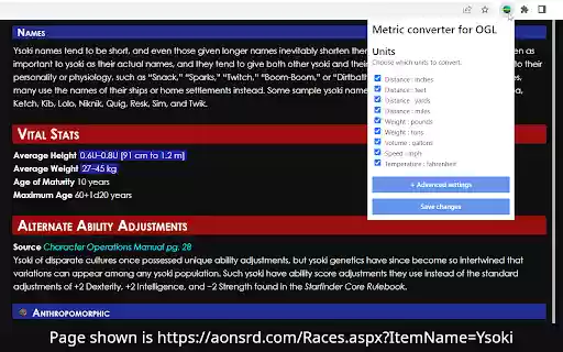 Metric converter for Starfinder  from Chrome web store to be run with OffiDocs Chromium online