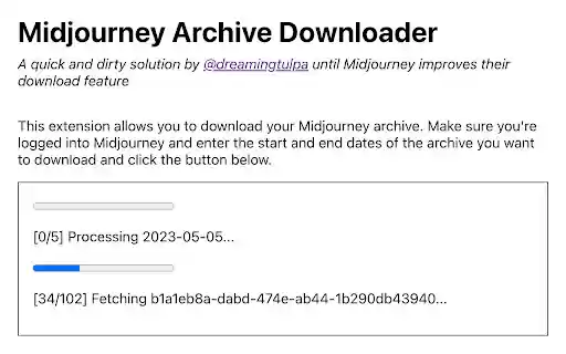 Midjourney Archive Downloader  from Chrome web store to be run with OffiDocs Chromium online
