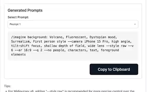 Midjourney Background Prompt Generator from Chrome web store to be run with OffiDocs Chromium online Midjourney Background Prompt Generator from Chrome web store to be run with OffiDocs Chromium online