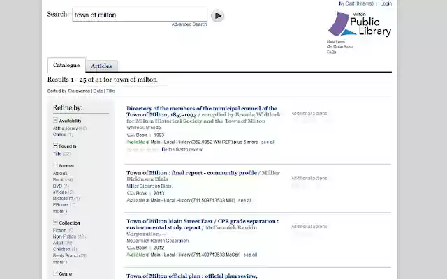 Milton Public Library Catalogue from Chrome web store to be run with OffiDocs Chromium online Milton Public Library Catalogue from Chrome web store to be run with OffiDocs Chromium online