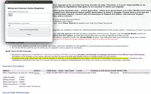 Minerva Course Auto Register  from Chrome web store to be run with OffiDocs Chromium online