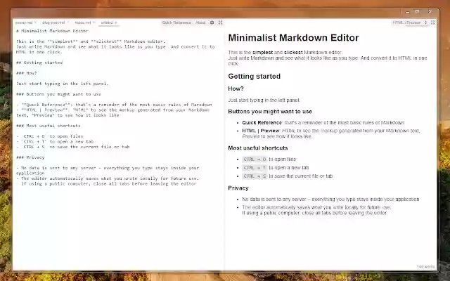Minimalist Markdown Editor from Chrome web store to be run with OffiDocs Chromium online Minimalist Markdown Editor from Chrome web store to be run with OffiDocs Chromium online