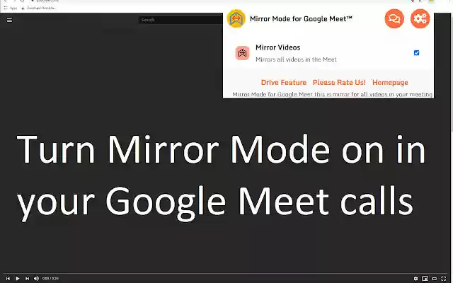 Mirror Mode for Google Meet™ from Chrome web store to be run with OffiDocs Chromium online Mirror Mode for Google Meet™ from Chrome web store to be run with OffiDocs Chromium online