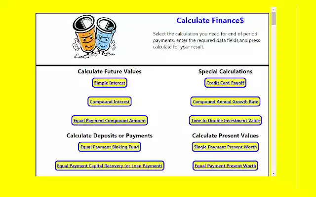 Mister iCans Financial Calculator from Chrome web store to be run with OffiDocs Chromium online Mister iCans Financial Calculator from Chrome web store to be run with OffiDocs Chromium online