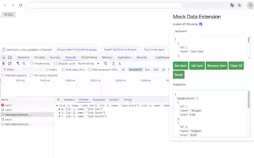 Mock Data Extension  from Chrome web store to be run with OffiDocs Chromium online