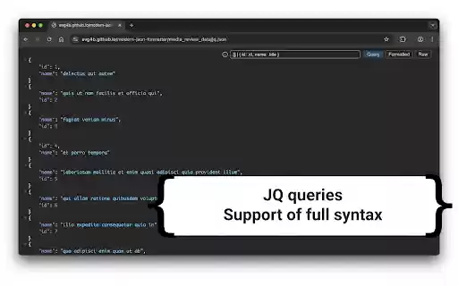 Modern JSON Formatter  from Chrome web store to be run with OffiDocs Chromium online