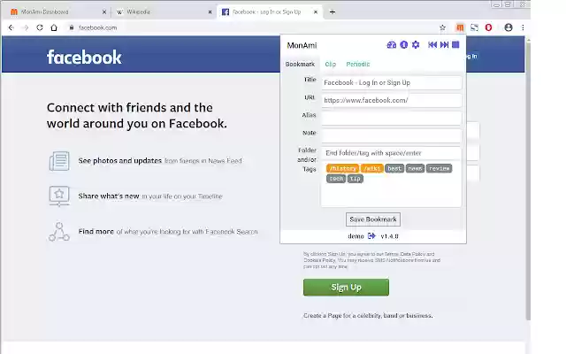 MonAmi Bookmarks, Clips, Scheduled browsing  from Chrome web store to be run with OffiDocs Chromium online