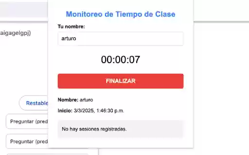 Monitoreo de Tiempo de Clase  from Chrome web store to be run with OffiDocs Chromium online