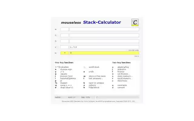 Mouseless Stack Calculator Ext from Chrome web store to be run with OffiDocs Chromium online Mouseless Stack Calculator Ext from Chrome web store to be run with OffiDocs Chromium online