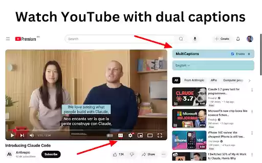 MultiCaptions Multi Language Captions for YouTube  from Chrome web store to be run with OffiDocs Chromium online