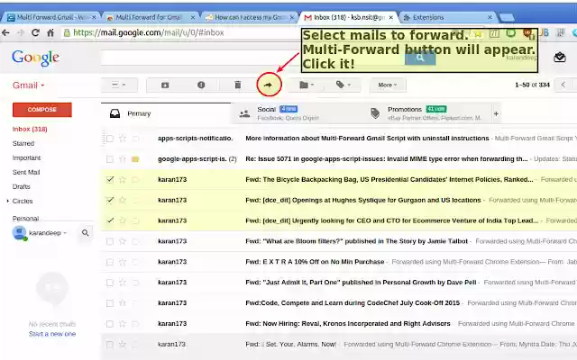 Multi Forward for Gmail  from Chrome web store to be run with OffiDocs Chromium online
