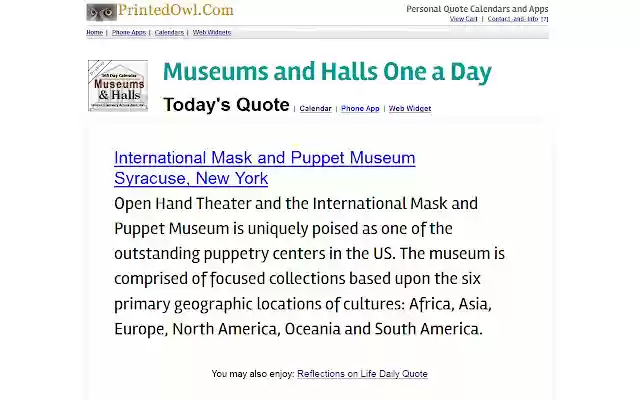 Museums and Halls One a Day from Chrome web store to be run with OffiDocs Chromium online Museums and Halls One a Day from Chrome web store to be run with OffiDocs Chromium online