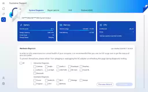 MyASUS for Chromebook Extension  from Chrome web store to be run with OffiDocs Chromium online