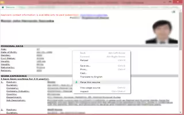 MyRA Resume Parser  from Chrome web store to be run with OffiDocs Chromium online
