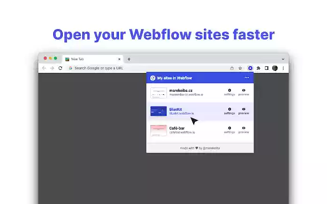 My sites in Webflow  from Chrome web store to be run with OffiDocs Chromium online