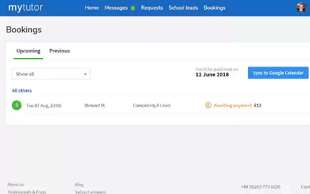 MyTutor Calendar  from Chrome web store to be run with OffiDocs Chromium online