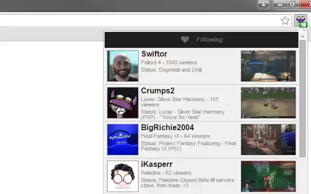My Twitch Tv Following from Chrome web store will be run with OffiDocs Chromium online