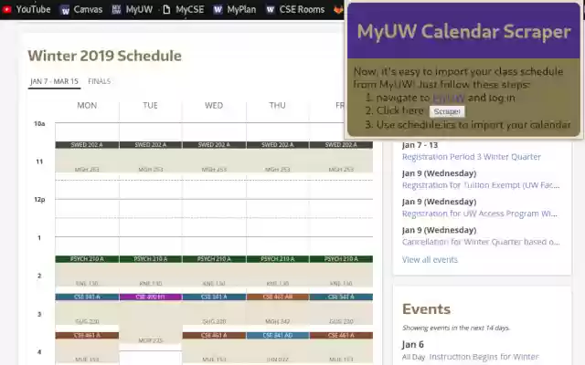 MyUW Calendar Scraper  from Chrome web store to be run with OffiDocs Chromium online
