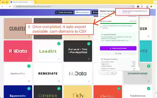Namelix CSV Exporter  from Chrome web store to be run with OffiDocs Chromium online