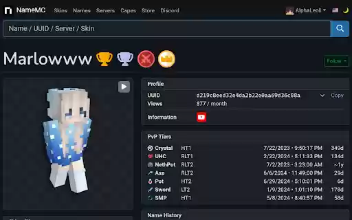NameMC PvP Tiers Display  from Chrome web store to be run with OffiDocs Chromium online